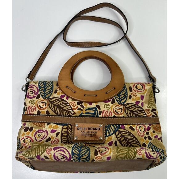 Relic Brand Collection Floral Handbag Canvas Wood Summer Crossbody Festive - Picture 2 of 10